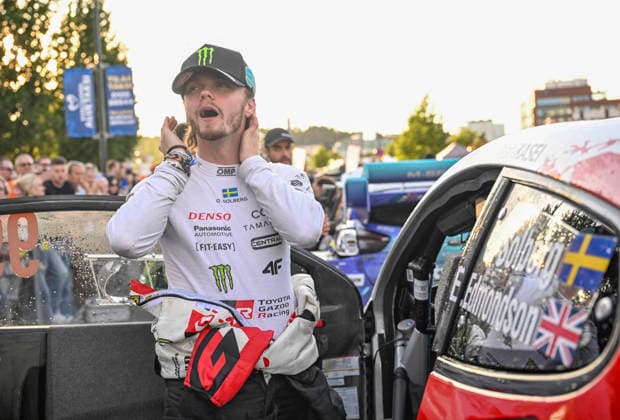 Swedish driver Oliver Solberg of the Toyota Gazoo after the special stages of Saturday at the WRC, Motorsport Rallye, WM Rally Finland in Jyväskylä, Finland on August 1, 2026. - RONI REKOMAA Jyväskylä Finland ungMwKFsrO8  Copyright: xRonixRekomaax ungMwKFsrO8