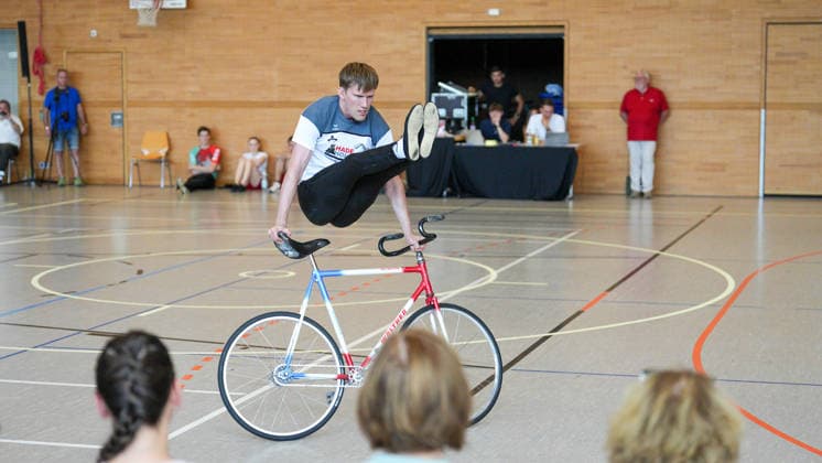 Jonas Beiter während seiner Kür, RV Trillfingen, Deutschland, Weltcup, Kunstrad, 01.08.2026 Weltcup, Kunstrad, 01.08.2026 Foto: Eibner-Pressefoto Pascal Sattler *** Jonas Beiter during his freestyle routine, RV Trillfingen, Germany, World Cup, artistic cycling, August 1, 2026 World Cup, artistic cycling, August 1, 2026 Photo: Eibner Press Photo by Pascal Sattler Copyright: xEibner-Pressefotox EP_PSR