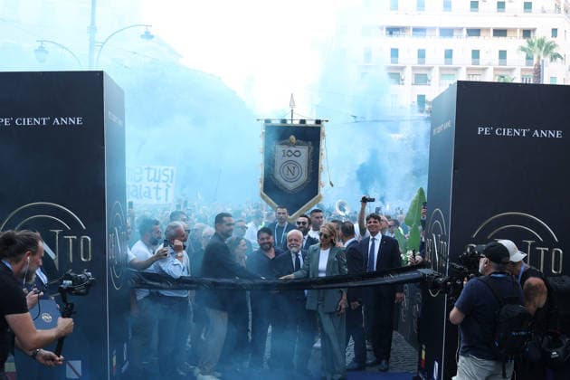 Aurelio De Laurentiis alla Festa per il Centenario del Napoli - Napoli, Italia, 1 Agosto 2026 (Foto Alessandro Garofalo LaPresse) Aurelio De Laurentiis, Celebration for the Centenary of Napoli Naples, Italy, of August 1, 2026  Copyright: xAlessandroxGarofalo xLaPressex