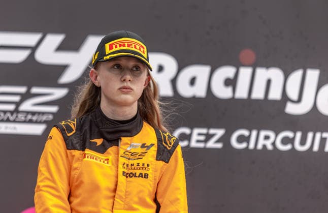 Ella Hakkinen, the daughter of former Finnish race car driver and Formula 1 driver Mika Hakkinen and his wife Marketa, won the F4 CEZ RACE in Most, on August 1st, 2026. (CTKxPhoto VojtechxHajek) CTKPhotoF202608010028501  CTKPhotoF202608010028501
