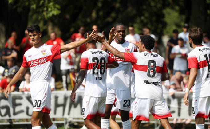 01.08.26 VfB Stuttgart - Paris FC Deutschland, Stuttgart, 01.08.2026, Fussball, Bundesliga, Saison 2026 2027, Testspiel, VfB Stuttgart - Paris FC: Dan-Axel Zagadou (VfB Stuttgart); Jubel Tor 2:0 Zagadou. *** August 1, 2026 VfB Stuttgart vs. Paris FC Germany, Stuttgart, August 1, 2026, Soccer, Bundesliga, 2026–2027 season, Friendly match, VfB Stuttgart vs. Paris FC, Dan Axel Zagadou, VfB Stuttgart, celebration, goal, 2–0, Zagadou