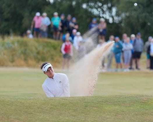 LYTHAM, ENGLAND - AUGUST 1: Esther Henseleit (GER) plays from a bunker plays on the fourteenth green during Round 3 at the 50th AIG Women™s Open Championship at the Royal Lytham and St Anne™s Golf Club, Lytham on August 1, 2026 in Lancashire, England The 50th AIG Women™s Open Championship