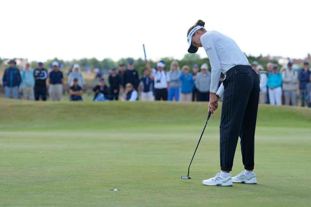 LYTHAM, ENGLAND - AUGUST 1: Esther Henseleit (GER) putts on the fourteenth green during Round 3 at the 50th AIG Women™s Open Championship at the Royal Lytham and St Anne™s Golf Club, Lytham on August 1, 2026 in Lancashire, England The 50th AIG Women™s Open Championship