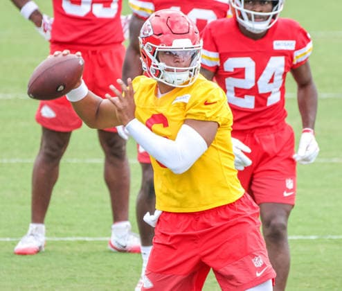 AUGUST 1, 2026: Kansas City Chiefs quarterback Justin Fields reacts during practice at Chiefs training camp in St. Joseph, MO. CSM St. Joseph United States - ZUMAc04_ 20260801_zma_c04_036 Copyright: xRomanxPunox