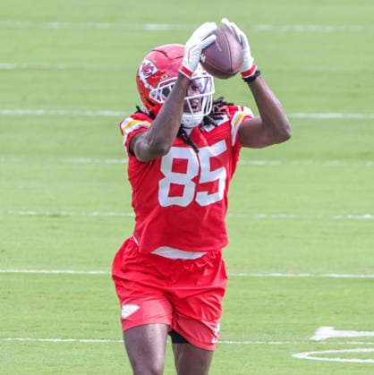 AUGUST 1, 2026: Kansas City Chiefs wide receiver Andrew Armstrong receives a pass during practice at Chiefs training camp in St. Joseph, MO. CSM St. Joseph United States - ZUMAc04_ 20260801_zma_c04_096 Copyright: xRomanxPunox