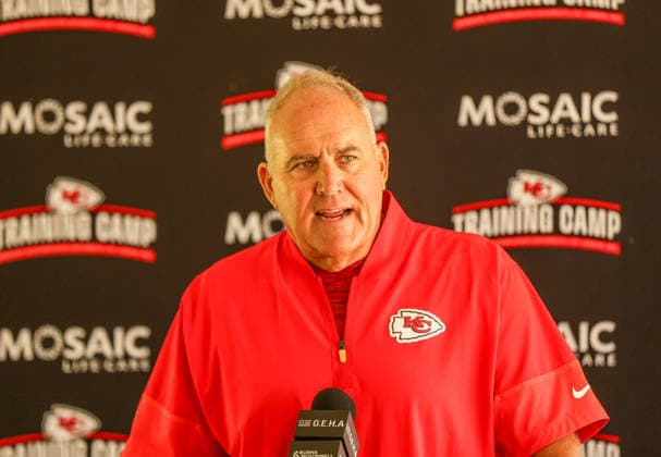 AUGUST 1, 2026: Assistant head coach and Special Teams coach Dave Toub answers questions from the media after practice at Chiefs training camp in St. Joseph, MO. CSM St. Joseph United States - ZUMAc04_ 20260801_zma_c04_097 Copyright: xRomanxPunox