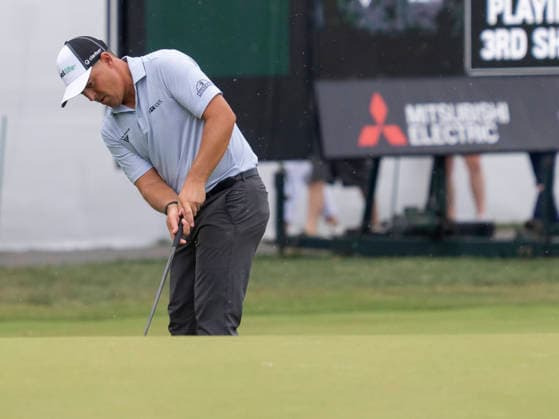DETROIT, MI - AUGUST 01: Justin Lower (USA) putts the ball during the third round of the Rocket Classic at Detroit Golf Club on August 01, 2026, in Detroit, Michigan. (Photo by Joseph Weiser Icon Sportswire) GOLF: AUG 01 PGA, Golf Herren Rocket Classic EDITORIAL USE ONLY Icon2608010663