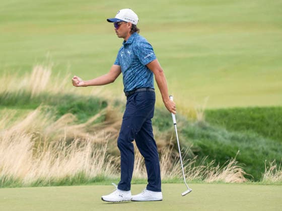 DETROIT, MI - AUGUST 01: Rickie Fowler (USA) reacts after putting the ball during the third round of the Rocket Classic at Detroit Golf Club on August 01, 2026, in Detroit, Michigan. (Photo by Joseph Weiser Icon Sportswire) GOLF: AUG 01 PGA, Golf Herren Rocket Classic EDITORIAL USE ONLY Icon2608010803