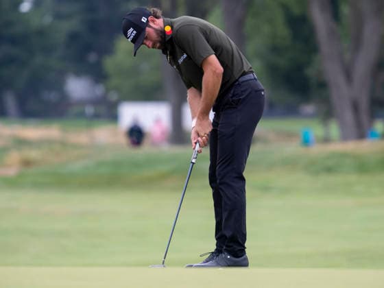 DETROIT, MI - AUGUST 01: Carson Young (USA) putts the ball during the third round of the Rocket Classic at Detroit Golf Club on August 01, 2026, in Detroit, Michigan. (Photo by Joseph Weiser Icon Sportswire) GOLF: AUG 01 PGA, Golf Herren Rocket Classic EDITORIAL USE ONLY Icon2608010873