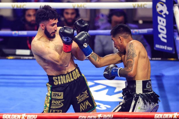 August 01, 2026: (R-L) Welterweight Jorge Lagunas punches Joel Iriarte during the Roach Jr. vs Zepeda card inside The Theater at the Virgin Hotels on August 1, 2026 in Las Vegas, NV. CSM. Las Vegas United States of America - ZUMAc04_ 20260801_zma_c04_136 Copyright: xChristopherxTrimx