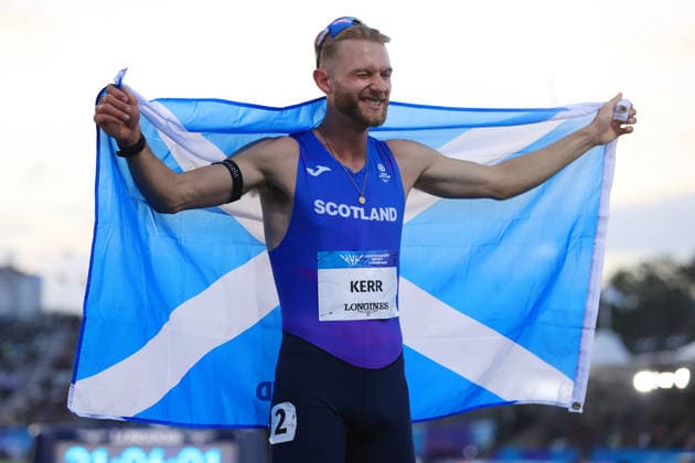 Josh Kerr (SCO) celebrates after the Men s One Mile Final at Scotstoun Stadium on Day 9 of the 2026 Commonwealth Games in Glasgow, Scotland on Saturday 01 August 2026. (Photo: Simon Stacpoole z) Glasgow UK Copyright: xSimonxStacpoolex xx