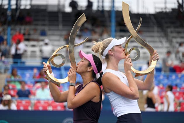 WASHINGTON, DC - AUGUST 01: Champions Aldila Sutjiadi of Indonesia and Erin Routliffe of New Zealand pose for a photo after the Women s Doubles Final match on day 6 of the Mubadala Citi DC Open 2026 at William H.G. FitzGerald Tennis Center on August 1, 2026 in Washington, DC.  Copyright: xChinaxNewsxServicex 111657683439