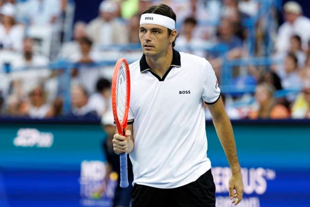 Mubadala Citi DC Tennis Open Taylor Fritz of the USA reacts while in action against Brandon Nakashima of the USA during their semi final match at the Mubadala Citi DC Open in Washington, DC, USA, 01 August 2026. WASHINGTON, DC DC UNITED STATES  Copyright: xWILLxOLIVERx