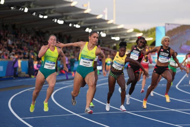 RECORD DATE NOT STATED 1st August 2026; Glasgow, Scotland; 2026 Commonwealth Games, Day Ten; Monique Hanlon of Australia during the Womens 4 x 100m relay final AlecxBrown
