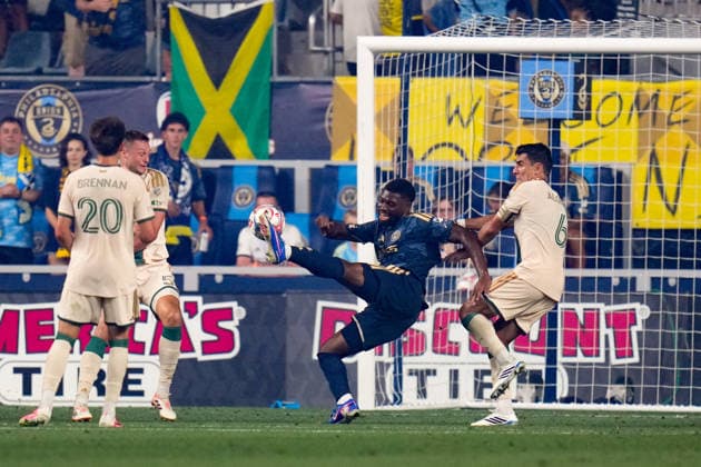 August 01, 2026: Philadelphia Union Forward Ezekiel Alladoh (23) scores a goal during the second half of an MLS, Fussball Herren, USA match against Atlanta United at Subaru Park in Chester, Pennsylvania. CSM Chester United States of America - ZUMAc04_ 20260801_zma_c04_204 Copyright: xKylexRoddenx