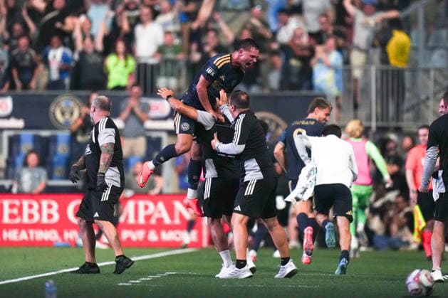 August 01, 2026: Philadelphia Union Defender Frankie Westfield (39) celebrates a goal during the second half of an MLS, Fussball Herren, USA match against Atlanta United at Subaru Park in Chester, Pennsylvania. CSM Chester United States of America - ZUMAc04_ 20260801_zma_c04_207 Copyright: xKylexRoddenx