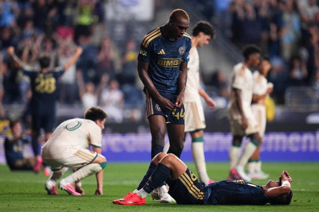 August 01, 2026: Philadelphia Union Defender Neil Pierre (44) celebrates a win with Philadelphia Union Defender Frankie Westfield (39) after an MLS, Fussball Herren, USA match against Atlanta United at Subaru Park in Chester, Pennsylvania. CSM Chester United States of America - ZUMAc04_ 20260801_zma_c04_210 Copyright: xKylexRoddenx