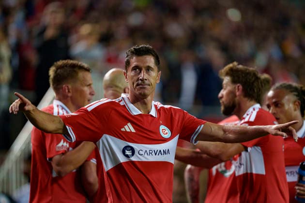 Robert Lewandowski seen celebrating after scoring goal during MLS, Fussball Herren, USA game between teams of Chicago Fire and Charlotte FC (Martin Murillo Ball Raw Images) Chicago Dignity Health Sports Park USA Copyright: xMartinxMurillox martinmurillo_chicagofire_charlotte_2627-9