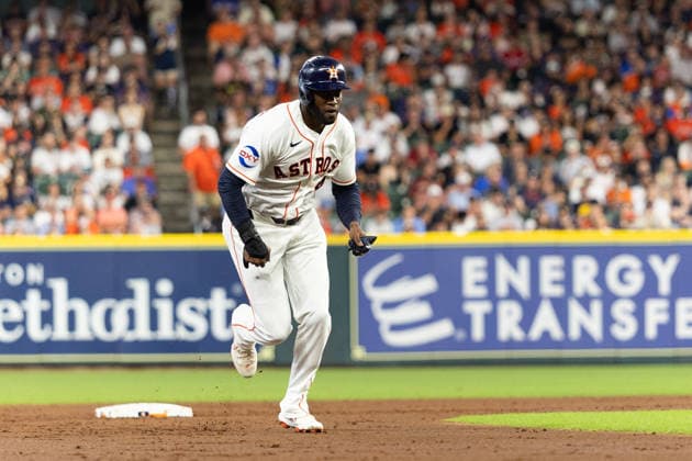 August 1, 2026, Houston, Texas, USA: Houston Astros designated hitter YORDAN ALVAREZ (44) runs to third base at the bottom of the third inning of a Major League Baseball game between the Texas Rangers and the Houston Astros, August 1, 2026, at Daikin Park in Houston, Texas. Houston USA - ZUMAg287 20260801_zsp_g287_045 Copyright: xMatthewxGuzmanx