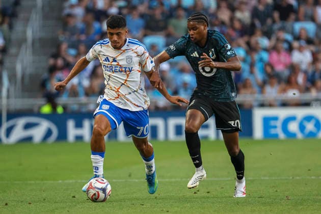 August 1, 2026, St. Paul, Minnesota, United States: San Diego FC midfielder ALEJANDRO ALVARADO JR. (70) and Minnesota United FC midfielder OWEN GENE (30) battle for possession. Minnesota United hosted San Diego August 1st. The teams faced off at Allianz Field in St. Paul, Minnesota. The teams drew 1-1. St. Paul United States - ZUMAt166 20260801_zsp_t166_012 Copyright: xMichaelxTurnerx