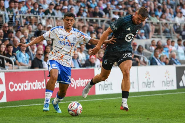 August 1, 2026, St. Paul, Minnesota, United States: San Diego FC midfielder ALEJANDRO ALVARADO JR. (70) and Minnesota United FC defense MORRIS DUGGAN (23) battle for possession. Minnesota United hosted San Diego August 1st. The teams faced off at Allianz Field in St. Paul, Minnesota. The teams drew 1-1. St. Paul United States - ZUMAt166 20260801_zsp_t166_014 Copyright: xMichaelxTurnerx