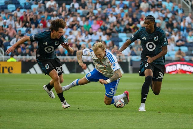 August 1, 2026, St. Paul, Minnesota, United States: San Diego FC player DAGUR THORHALLSSON falls after a push. Minnesota United hosted San Diego August 1st. The teams faced off at Allianz Field in St. Paul, Minnesota. The teams drew 1-1. St. Paul United States - ZUMAt166 20260801_zsp_t166_018 Copyright: xMichaelxTurnerx