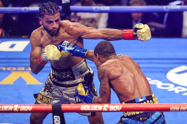 August 01, 2026: (L-R) Raymond Muratalla punches Robson Conceicao during the IBF Lightweight title fight on the Roach Jr. vs Zepeda card inside The Theater at the Virgin Hotels on August 1, 2026 in Las Vegas, NV. CSM. Las Vegas United States of America - ZUMAc04_ 20260801_zma_c04_240 Copyright: xChristopherxTrimx