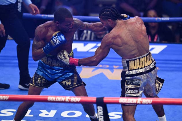 Raymond Muratalla vs. Robson Conceicao in Las Vegas LAS VEGAS, NEVADA - AUG 1: Raymond Muratalla (red & gold glove) and Robson Conceicao (blue & gold glove) exchange punches during their IBF lightweight World Championship, WM, Weltmeisterschaft title fight on Saturday night at The Theater Virgin Hotel in Las Vegas, Nevada, United States on August 1, 2026. Tayfun Coskun Anadolu Nevada United States. Editorial use only. Please get in touch for any other usage.  Copyright: x2026xAnadoluxTayfunxCoskunx