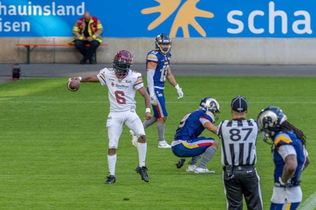 Touchdown durch Kaylon Geiger (Rhein Fire, 06), GER Rhein Fire vs. Alpine Rams, American Football, AFLE, Saison 2026, 01.08.2026 GER Rhein Fire vs. Alpine Rams, American Football, AFLE, Saison 2026, 01.08.2026 Duisburg *** Touchdown by Kaylon Geiger, Rhein Fire, 06, GER Rhein Fire vs. Alpine Rams, American Football, AFLE, 2026 Season, 01 08 2026 GER Rhein Fire vs. Alpine Rams, American Football, AFLE, 2026 Season, August 1, 2026, Duisburg Copyright: xEibner-Pressefoto FabianxFriesex EP_FFE