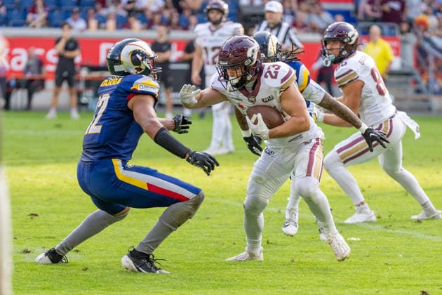 Sergej Kendus (Rhein Fire, 23), GER Rhein Fire vs. Alpine Rams, American Football, AFLE, Saison 2026, 01.08.2026 GER Rhein Fire vs. Alpine Rams, American Football, AFLE, Saison 2026, 01.08.2026 Duisburg *** Sergej Kendus Rhein Fire, 23, GER Rhein Fire vs. Alpine Rams, American Football, AFLE, 2026 Season, August 1, 2026 GER Rhein Fire vs. Alpine Rams, American Football, AFLE, 2026 Season, August 1, 2026, Duisburg Copyright: xEibner-Pressefoto FabianxFriesex EP_FFE