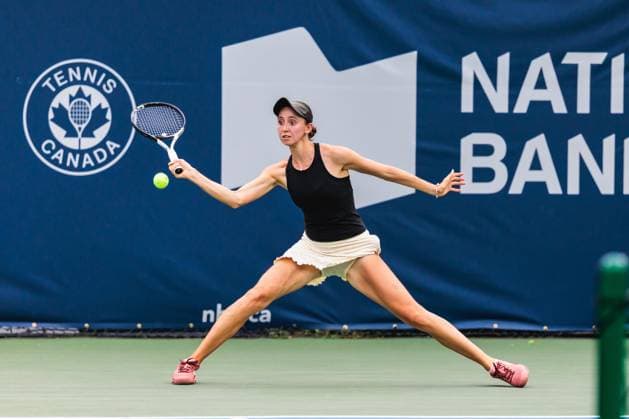 August 1, 2026, Toronto, Ontario, Canada: ANA GRUBOR of Canada is seen in action against MAYA JOINT of Australia during a women s singles qualifying match at the 2026 National Bank Open at Sobeys Stadium in Toronto, Ontario. Toronto Canada - ZUMAt160 20260801_zip_t160_026 Copyright: xMathewxTsangx