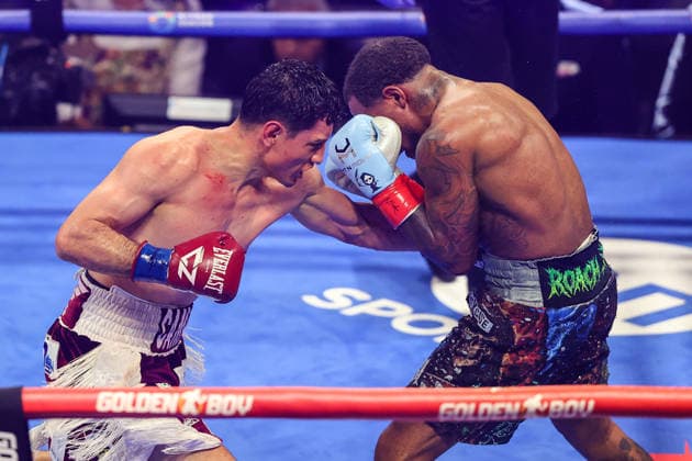 August 01, 2026: (L-R) William Zepeda punches Lamont Roach Jr. during their WBC Lightweight title fight inside The Theater at the Virgin Hotels on August 1, 2026 in Las Vegas, NV. CSM. Las Vegas United States of America - ZUMAc04_ 20260801_zma_c04_296 Copyright: xChristopherxTrimx