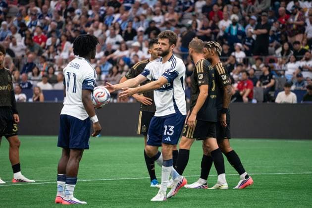 VANCOUVER, CANADA - AUGUST 1: Thomas Muller of Vancouver Whitecaps FC takes the ball from Emmanuel Sabbi of Vancouver Whitecaps FC for a penalty kick during the Major League Soccer match between Vancouver Whitecaps FC and Los Angeles FC at BC Place Stadium on August 1, 2026 in Vancouver, British Columbia, Canada.  Copyright: xAmyxElle SPPx Sportspressphoto_SPR199386