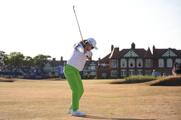 Golf: Women s British Open Shiho Kuwaki of Japan plays a shot on the 18th hole during the third round of the Women s British Open golf tournament on Aug. 1, 2026, at Royal Lytham &amp; St Annes Golf Club in Lytham St Annes, England.  A14AA0005624749P