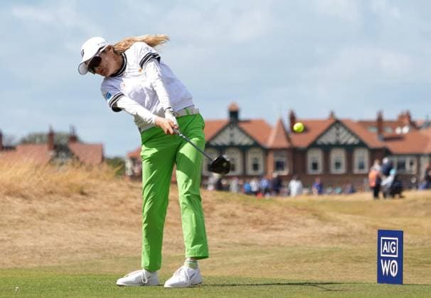 Golf: Women s British Open Shiho Kuwaki of Japan hits off the third tee during the third round of the Women s British Open golf tournament on Aug. 1, 2026, at Royal Lytham and St Annes Golf Club in Lytham St Annes, England.  A14AA0005624752P