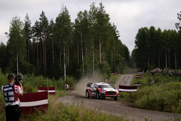 2026 FIA WRC, Motorsport Rallye, WM Secto Rally Finland Martins Sesks and co-driver Renars Francis of the M Ford World Rally Team drive their Ford Puma Rally1 during the third day of the FIA World Rally Championship Secto Rally Finland in Jyvaskyla, Finland. Jyväskylä Finland  Copyright: xLucaxBarsalix originalFilename:barsali-wrcsecto260801_npiC0.jpg