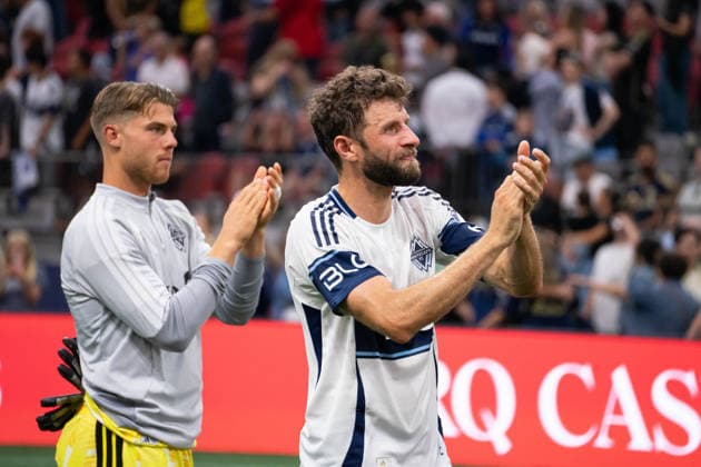 VANCOUVER, CANADA - AUGUST 1: Thomas Muller of Vancouver Whitecaps FC and Isaac Boehmer of Vancouver Whitecaps FC acknowledges fan supporters after the Major League Soccer match between Vancouver Whitecaps FC and Los Angeles FC at BC Place Stadium on August 1, 2026 in Vancouver, British Columbia, Canada.  Copyright: xAmyxElle SPPx Sportspressphoto_SPR199398