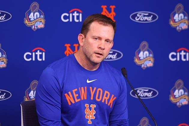 MLB, Baseball Herren, USA New York Mets press conference, PK, Pressekonferenz New York Mets manager Andy Green speaks to the media during a press conference in the Shannon Forde Press Conference Room at Citi Field in Flushing, New York, on August 1, 2026. Flushing N.Y. United States  Copyright: xGordonxDonovanx originalFilename:donovan-mlbmiami260801_np8bf.jpg