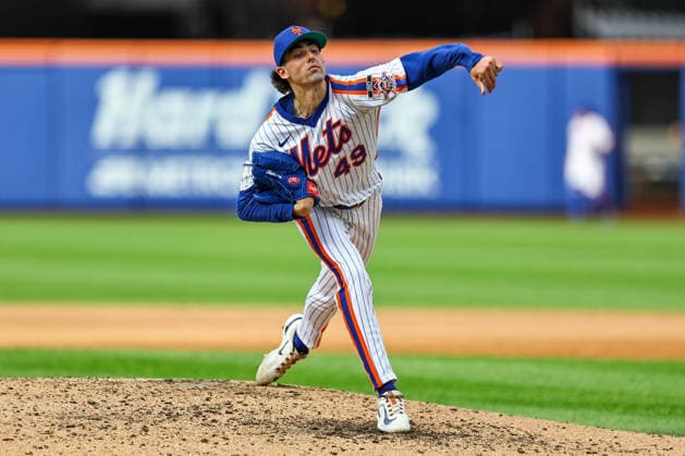 MLB, Baseball Herren, USA Miami Marlins Vs. New York Mets New York Mets starting pitcher Zach Thornton, number 49, throws during the fifth inning of a baseball game against the Miami Marlins at Citi Field in Flushing, New York, on August 1, 2026. Flushing N.Y. United States  Copyright: xGordonxDonovanx originalFilename:donovan-mlbmiami260801_npAJa.jpg