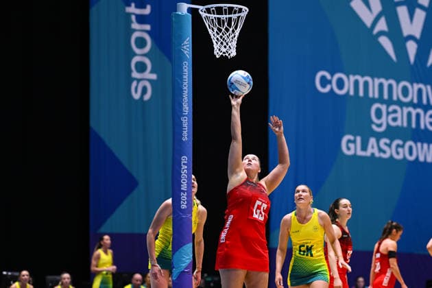 COM26 NETBALL, Eleanor Cardwell of England competes for the ball during the Bronze Medal match between Australia and England of the Glasgow 2026 Commonwealth Games at The Hydro in Glasgow, Scotland, Sunday, August 2, 2026. ( NO ARCHIVING, EDITORIAL USE ONLY Glasgow Scotland United Kingdom  Copyright: xLUKASxCOCHx 20260802113117412308