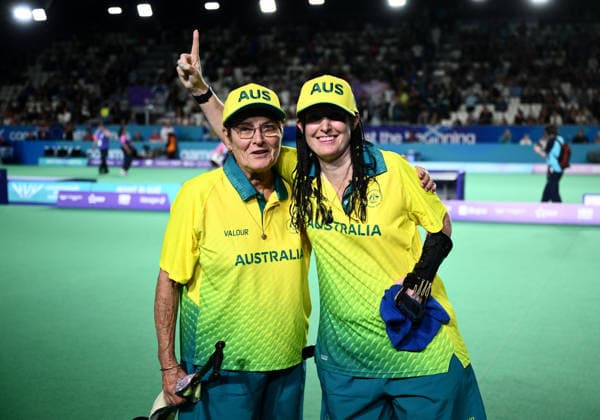 COM26 BOWLS, Louise Hoskins (left) and Serena Bonnell of Australia celebrate winning the Para Women™s Pairs B6-B8 Gold Medal match between Australia and New Zealand during the Glasgow 2026 Commonwealth Games at SEC Centre Hall 3 in Glasgow, Scotland, Sunday, August 2, 2026. ( NO ARCHIVING, EDITORIAL USE ONLY Glasgow Scotland United Kingdom  Copyright: xJOELxCARRETTx 20260802138272630375