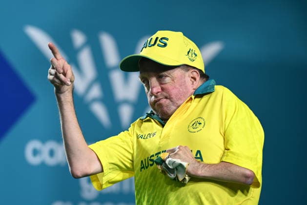 COM26 BOWLS, James Reynolds of Australia reacts during the Para Mens Pairs B6-B8 Gold Medal match between Australia and New Zealand during the Glasgow 2026 Commonwealth Games at SEC Centre Hall 3 in Glasgow, Scotland, Sunday, August 2, 2026. ( NO ARCHIVING, EDITORIAL USE ONLY Glasgow Scotland United Kingdom  Copyright: xJOELxCARRETTx 20260802139696567822