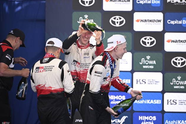 LKS 20260802 Winner driver Sami Pajari (R) and co-driver Marko Salminen of Finland celebrate on the podium at the WRC, Motorsport Rallye, WM Rally Finland in Jyväskylä, Finland on August 2, 2026. - RONI REKOMAA Jämsä Finland LNEvCiUv9ag  Copyright: xRonixRekomaax LNEvCiUv9ag