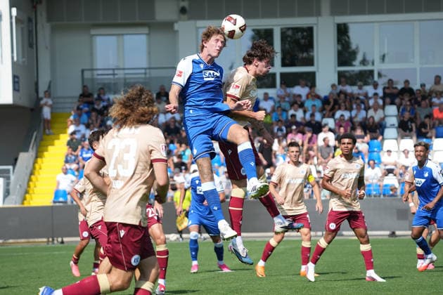 Testspiel, TSG Hoffenheim vs Karlsruher SC 01.08.2024, Dietmar-Hopp-Stadion, Hoffenheim, Testspiel, TSG Hoffenheim vs Karlsruher SC , Wouter Burger (Hoffenheim), Tim Civeja (Karlsruhe) Hoffenheim Dietmar-Hopp-Stadion Baden-Wuerttemberg Deutschland *** Friendly Match, TSG Hoffenheim vs. Karlsruher SC, August 1, 2024, Dietmar Hopp Stadium, Hoffenheim, Friendly Match, TSG Hoffenheim vs. Karlsruher SC, Wouter Burger (Hoffenheim), Tim Civeja (Karlsruhe), Hoffenheim, Dietmar Hopp Stadium, Baden-Württemberg, Germany Copyright: xNordphotox xBraticx