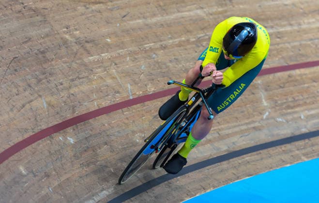 2nd August 2026; Glasgow, Scotland; 2026 Commonwealth Games, Final Day; Sir Chris Hoy Velodrome, Track cycling, Rad, Radsport, Bahnrad, Bahn Sir Chris Hoy Velodrome, Track Cycling, Mens C1-C3 3000m Individual Pursuit Qualifying, Gordon Allan (AUS) C2 RogerxEvans