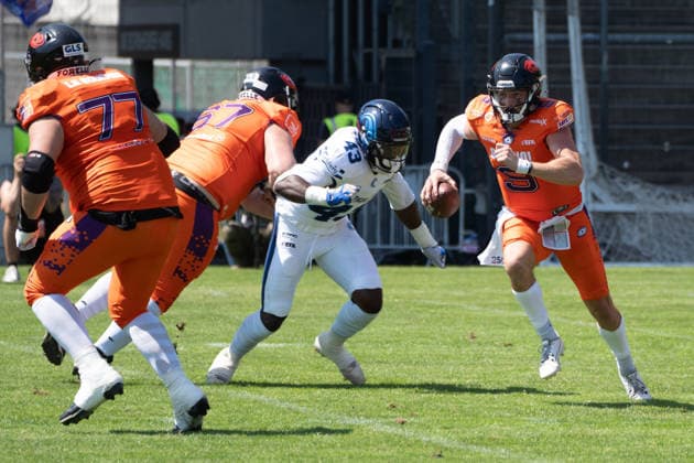02.08.2026, xhfmx, American Football EFA European Football Alliance, Frankfurt Galaxy - Nordic Storm v.l. Markos Dubravkic (Galaxy Frankfurt, 67), Thomas Le Boucher (Galaxy Frankfurt, 77), Zach Calzada (Galaxy Frankfurt, 9) (DFL DFB REGULATIONS PROHIBIT ANY USE OF PHOTOGRAPHS as IMAGE SEQUENCES and or QUASI-VIDEO) Frankfurt am Main *** August 2, 2026, xhfmx, American Football EFA European Football Alliance, Frankfurt Galaxy vs. Nordic Storm, Markos Dubravkic, Galaxy Frankfurt, 67, Thomas Le Boucher, Galaxy Frankfurt, 77, Zach Calzada, Galaxy Frankfurt, 9 DFL DFB REGULATIONS PROHIBIT ANY USE OF PHOTOGRAPHS AS IMAGE SEQUENCES AND OR QUASI-VIDEO Frankfurt am Main