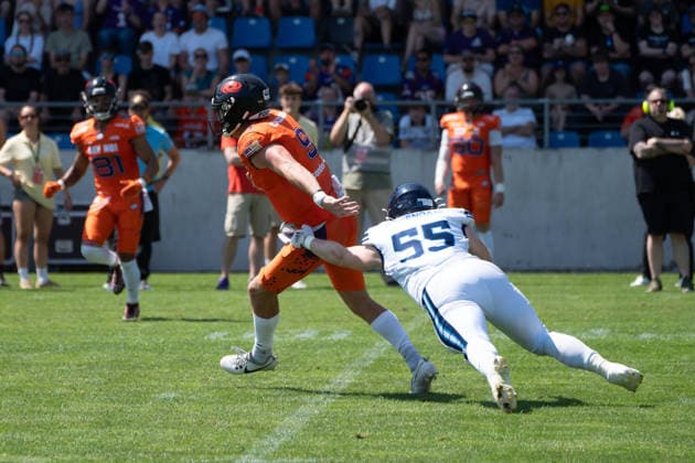 02.08.2026, xhfmx, American Football EFA European Football Alliance, Frankfurt Galaxy - Nordic Storm v.l. Zach Calzada (Galaxy Frankfurt, 9), Hugo Dyrendahl (Nordic Storm, 55) (DFL DFB REGULATIONS PROHIBIT ANY USE OF PHOTOGRAPHS as IMAGE SEQUENCES and or QUASI-VIDEO) Frankfurt am Main *** August 2, 2026, xhfmx, American Football EFA European Football Alliance, Frankfurt Galaxy vs. Nordic Storm, Zach Calzada, Galaxy Frankfurt, 9, Hugo Dyrendahl, Nordic Storm, 55 DFL DFB REGULATIONS PROHIBIT ANY USE OF PHOTOGRAPHS AS IMAGE SEQUENCES AND OR QUASI-VIDEO Frankfurt am Main