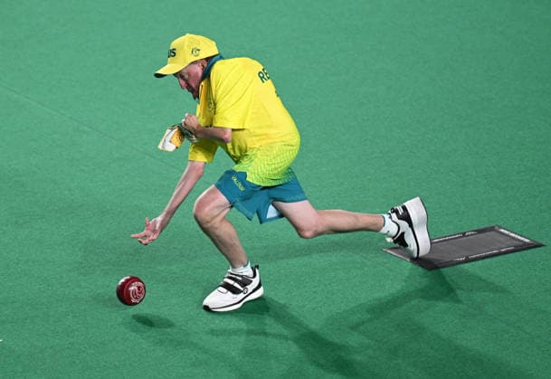 COM26 BOWLS, James Reynolds of Australia bowls during the Para Mens Pairs B6-B8 Gold Medal match between Australia and New Zealand during the Glasgow 2026 Commonwealth Games at SEC Centre Hall 3 in Glasgow, Scotland, Sunday, August 2, 2026. ( NO ARCHIVING, EDITORIAL USE ONLY Glasgow Scotland United Kingdom  Copyright: xLUKASxCOCHx 20260802141494215634