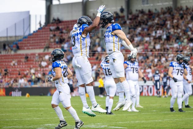 Jubel, Celebration, Freude, Emotion, Feier, Munich Ravens vs Paris Musketeers, American Football, EFA, Week 12, 2026, 02.08.2026 Unterhaching Sportpark Unterhaching Germany Copyright: xPFA BjörnxKeckerx