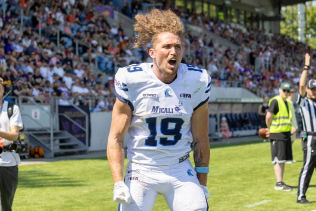EFA - European Football Alliance: Frankfurt Galaxy - Nordic Storm, 02.08.2026 Brendan Beaulieu (Nordic Storm 19) feiert seinen Touchdown, Frankfurt Galaxy - Nordic Storm, Frankfurt, PSD Bank Arena, 2.8.2026 *** EFA European Football Alliance Frankfurt Galaxy vs. Nordic Storm, August 2, 2026 Brendan Beaulieu of the Nordic Storm 19 celebrates his touchdown, Frankfurt Galaxy vs. Nordic Storm, Frankfurt, PSD Bank Arena, August 2, 2026 Copyright: xBEAUTIFULxSPORTS Gawlikx